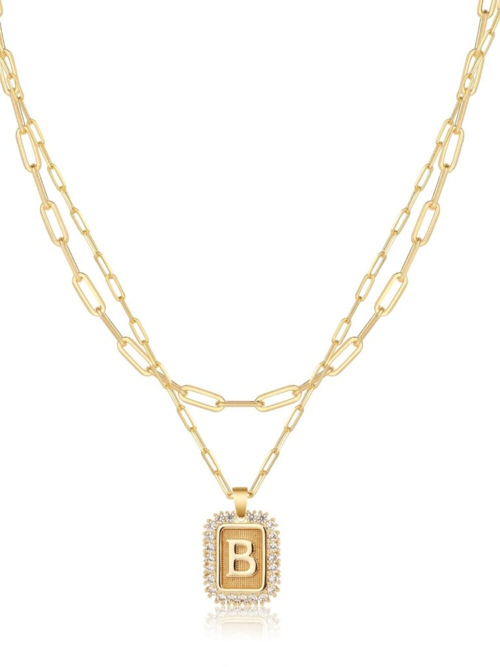 Personalized CZ Diamond Initial B Pendant Necklace